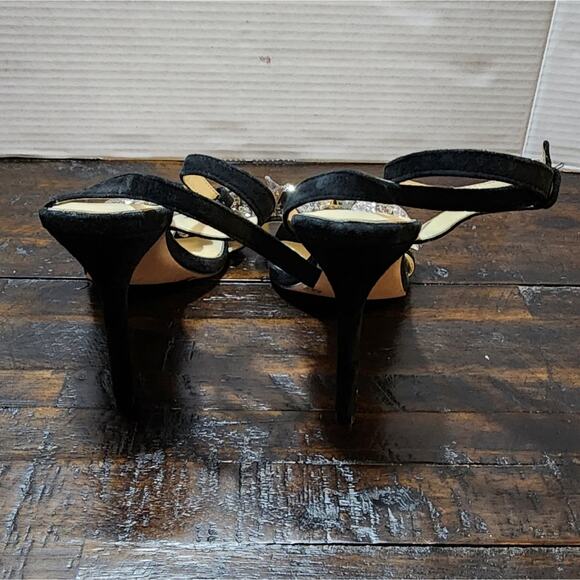 Jessica‎ Simpson silver ankle strap rosettes floral heels sandals size 9.5 - Picture 8 of 9